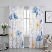 NOSBEI Bộ 2 rèm cửa voan họa tiết hoa màu nước hiện đại xanh dương và vàng, rộng 52 inch x dài 84 inch, thích hợp cho phòng khách, phòng ngủ, rèm cửa voan in họa tiết hoa. - Nhiều màu - Xem 13