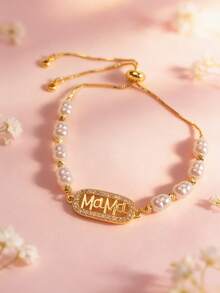 MECYLIFE 1 chiếc vòng tay ngọc trai có thể điều chỉnh kích thước, quà tặng Ngày của Mẹ cho mẹ - Vàng - Xem 7