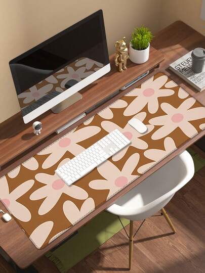 1 pezzo Tappetino per mouse retrò e fresco con stampa di margherite, contrasto di colore marrone e rosa, extra large, con poggiapolsi per sollievo dallo stress, superficie liscia e antiscivolo, design con bordi anti-sporco, adatto per ufficio, studio, gaming