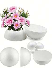 1/3/12pcs White Solid Foam Half Spheres, Handmade DIY Floral Art, Wedding Decoration, Mall Decoration, Wedding Scene Ball, Painting DIY Early Education Solar System Making Half Round Foam Ball, Floral Foam Ball, Half Round Wedding Road Floral Art, Floral Ball, Wedding Props, Used For Art And Crafts, Sculpture, Flower Arrangement, Styling, Valentine's Day Projects, Sculpture Modeling, Summer, Holiday - Multicolor - View 1