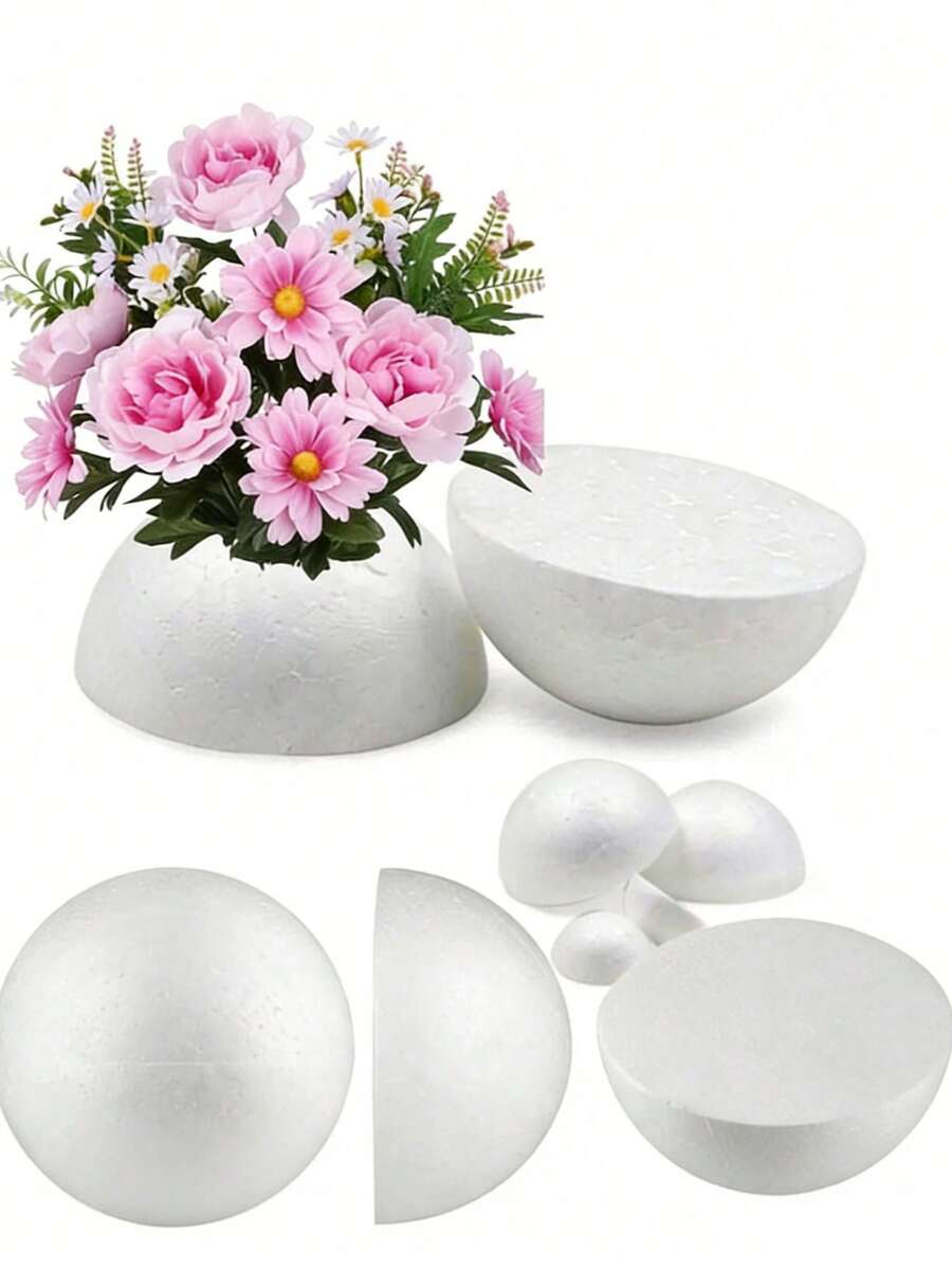 1/3/12pcs White Solid Foam Half Spheres, Handmade DIY Floral Art, Wedding Decoration, Mall Decoration, Wedding Scene Ball, Painting DIY Early Education Solar System Making Half Round Foam Ball, Floral Foam Ball, Half Round Wedding Road Floral Art, Floral Ball, Wedding Props, Used For Art And Crafts, Sculpture, Flower Arrangement, Styling, Valentine's Day Projects, Sculpture Modeling, Summer, Holiday - Multicolor - View 1