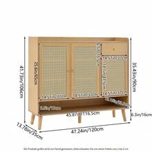 KOMHTOM Breathable Natural Rattan Shoe Cabinet, Oak Wooden Shoe Organizer With Solid Wood Legs, Magnetic Closure Doors & Drawer, Boho Shoe Rack For Entryway Hallway Apartment - Natural Color - View 6