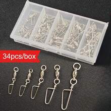 Avlcoaky 34 chiếc/hộp Khóa xoay bi chịu lực cao, dụng cụ câu cá, khóa xoay có chốt, khóa xoay có chốt, khóa xoay câu cá nước mặn - màu đen - Xem 9