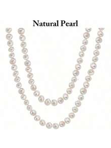 1pc 8-9mm Natural Freshwater Cultured Pearl Necklace, Elegant Long Necklace For Women, Suitable For Autumn/Winter Sweaters, Luxury Gift/Party Accessory - Freshwater Pearl Necklace - View 10