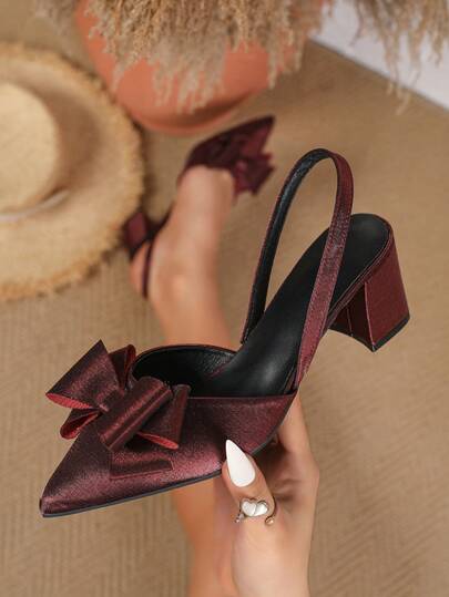 New Spring/Summer Fashion Women's Pointed Toe High Heel Sandals With Ankle Strap, Thick Heel, Burgundy Floral, Casual & Comfortable