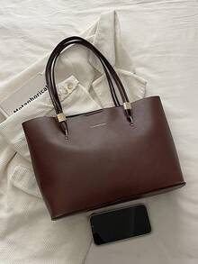 Nueva llegada Bolso de hombro versátil de unicolor de lujo para mujer - Café - Ver 7