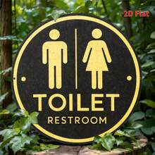 2D Flat, 1pc Unisex Restroom Sign Round Wooden Plaque, Suitable For Living Room, Kitchen, Garden, Animal Farm, Cafe, Decorative Board Gift, Suitable For Vintage Style Enthusiasts, Pre-Drilled Holes As Shown In Size - Multicolor - View 4