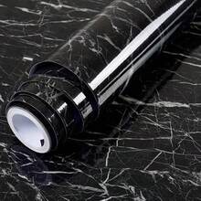 1 捲黑色大理石紋自黏壁紙,可撕貼、可移除防水防油乙烯基壁紙,適用於櫥櫃、廚房檯面、抽屜、裝飾貼紙,客廳、臥室、浴室牆面裝飾,居家裝飾 - 黑色 - 查看 2