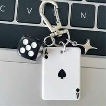 1pc Unisex New Creative Cartoon Dice Keychain Acrylic Playing Card Pendant Cute Bag Charm Car Decoration Keyring Purse Accessories For Backpack Handbag For Women - 彩色 - 查看 4