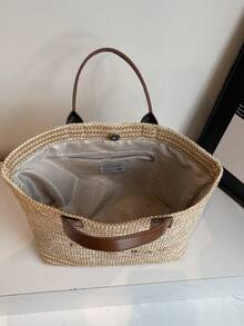 Túi tote rơm cỡ lớn, kiểu dáng tối giản thanh lịch, thích hợp cho kỳ nghỉ hè và du lịch, dành cho nữ. - Cà phê - Xem 6