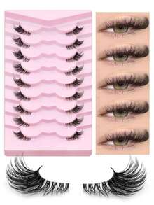 Ultra Short Natural Half-Strip False Eyelashes, Transparent Band, Soft 3D Faux Mink Short Style - Black - View 1