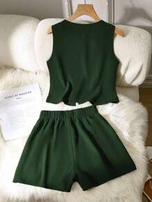 2-Piece Set Of Solid Color Casual Women's Clothing With Knot Decoration Design, Spring/Summer Collection - Army Green - View 11