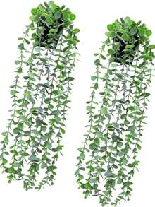 1/2/3pcs Artificial Hanging Plants, Faux Potted Eucalyptus Artificial Hanging Plants Suitable For Wall, Room, Home, Indoor, Outdoor, Shelf Decoration - Green - View 9