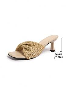 Giày sandal cao gót nữ, chất liệu vải lanh dệt, kiểu dáng bohemian thời trang và thanh lịch, phù hợp cho các bữa tiệc mùa xuân/hè, đám cưới, tiệc chiêu đãi, đi làm hàng ngày, màu kaki. - Màu Khaki - Xem 5