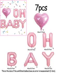 Dây trang trí gồm 7 quả bóng bay chữ "OH BABY" màu hồng, trắng, xanh dương, kem kích thước 16 inch, và một quả bóng bay hình trái tim kích thước 18 inch, thích hợp cho tiệc mừng em bé chào đời, lễ rửa tội, tiệc tiết lộ giới tính. - Nhiều màu - Xem 11