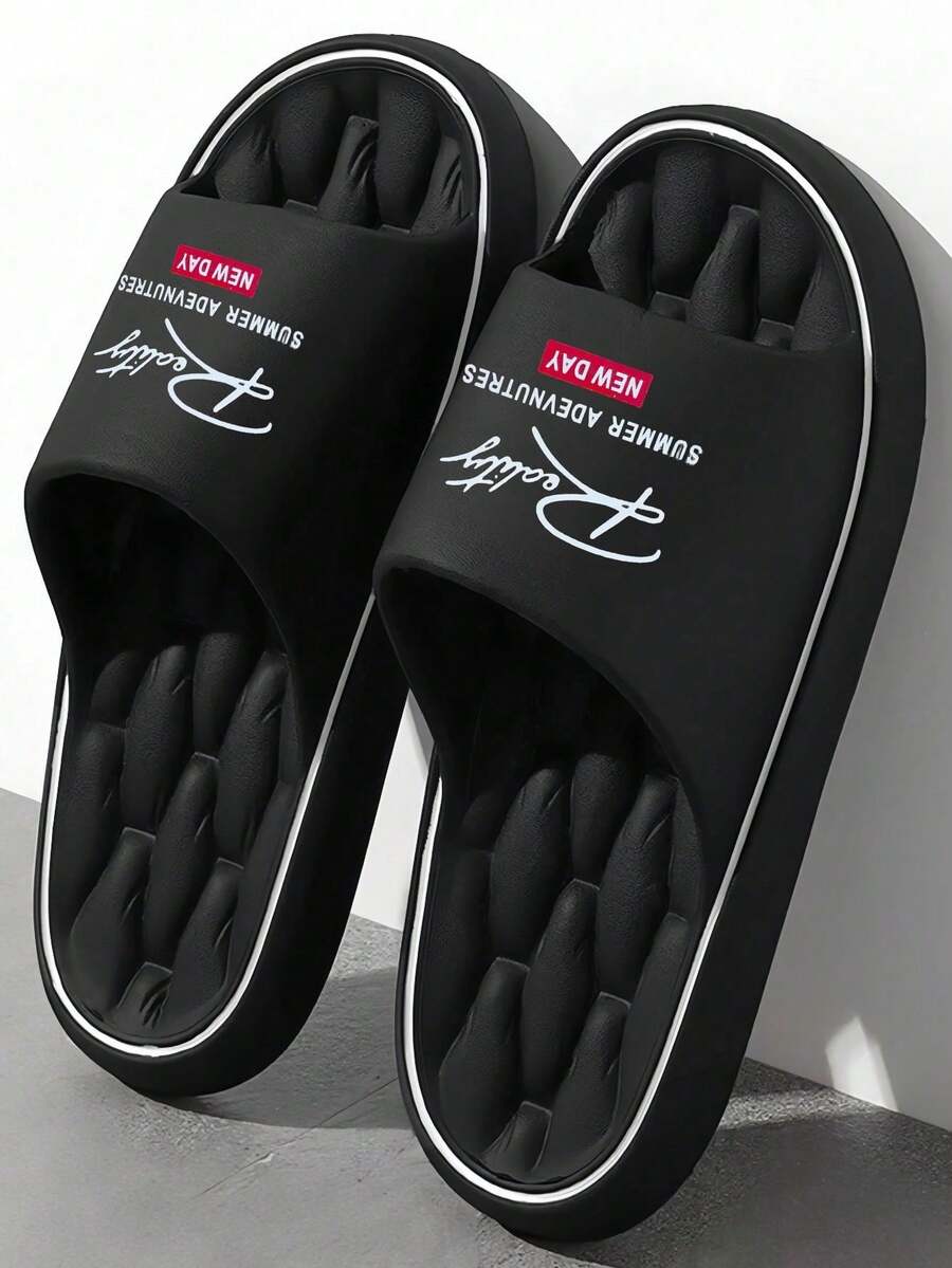 Spring/Summer INS Style Casual Slides, Versatile & Comfortable, Quiet & Wear-Resistant Sole, Essential For Home, Hotel, Office, Outdoor Hiking, Lightweight, Long-Wear Without Foot Fatigue, Unisex - Black - View 1