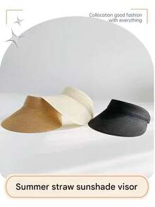 Perfect For Summer Beach Vacation! Raffia Straw Wide Brim Hat, Adjustable Headband Design, Breathable UV Protection, Chic Vibe - Random Color - View 10