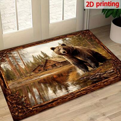 1pc Farmhouse Style Printed Kitchen Mat, Polyester Drainage Mat, Suitable For Kitchen, Living Room, Entrance, Balcony, Home Decor, Stain Resistant, Coffee Shop, Bar, Holiday, Party, Bedroom, Living Room, Table, Washing Machine, Bathroom, Room Decor