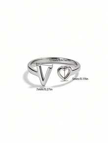 YUZENG V形和心形镂空叠戴戒指 - 銀色 - 查看 2