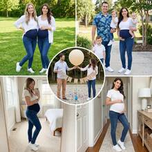 Women's Maternity Jeans Over Belly Skinny Stretchy Denim Pants Comfy Slim Pregnancy Pants - Xanh đậm - Xem 2