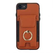 适用于 17 Air 17E 16E 16 15 14 13 12 11 Pro X XS Max XR 8 7 Plus SE 5G 2022 2020 SE3 SE2 的 PU 人造革钱包式手机壳，带支架、卡槽、指环支架。 - 棕色 - 查看 35