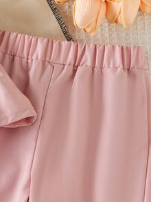 2件套女婴休闲优雅3D蝴蝶结无袖上衣和阔腿裤套装，夏季 - 粉色 - 查看 7