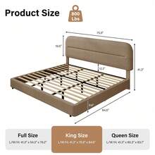 Boucle Upholstered Bed Frame, Upholstered Platform Bed With Headboard And Footboard, Modern Bed Frame Twin/Full/Queen/King, Black / Grey/ White/ Beige/ KhakiTwin Size Boucle Bed Frame/ Full Size Boucle Bed Frame/ King Size Boucle Bed Frame - 奶油 - 查看 11