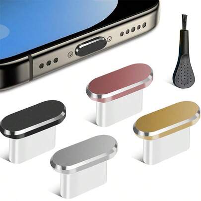 USB-C Dust Plug With Cleaning Brush, Metal Type-C Charging Port Cover, Dust-Proof USB-C Plug Cover, Charging Port Protector For Smartphone Type-C Port, Compatible With All USB-C Devices