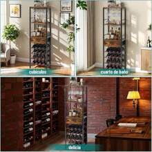 Estante de Vino no Empotrado Para Piso 7 Niveles de Clóset no Empotrado Para Barra de Vino - Cantina Bar Mueble para Casa Cava de Vino de Madera y Metal 40x29x148 cm Con Cajón de Tela Marrón  855595 - Marrn - Ver 6