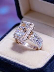 1枚女士结婚戒指，精致时尚奢华锆石镶嵌创意个性化戒指，适合订婚、结婚、宴会礼物 - 玫瑰金 - 查看 3