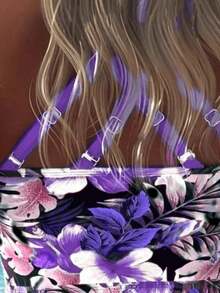 2pcs/Set Women Floral Print Tankini Swimsuit Set, Full Coverage Bandeau Top And Hipster Bottoms, Casual Beach Vacation Hawaiian Style, Elegant & Cute Summer - Dusty Purple - View 4