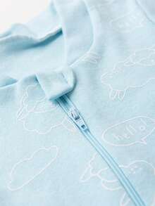 Baby Jumpsuit In Printed Suedine Fabric With Zipper (Newborn/Small/Medium/Large) - Baby Blue - View 2