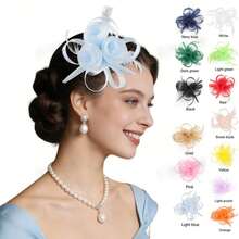 1 chiếc băng đô lông vũ dành cho nữ, thích hợp làm mũ dự tiệc trà, mũ kiểu Kentucky Derby, mũ cocktail, mũ cưới, kẹp tóc cho nữ và bé gái, quà tặng sinh nhật, Ngày của Mẹ, Halloween, Giáng sinh. - A - Xem 3