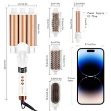 Hatteker 1pc Multi-Function 3-Barrel Curling Iron Set, Multi-In-One Home/Salon Hair Curler, Big Wave Curler & Straightener - Champagne - View 2