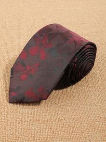 1条酒红色花卉提花领带 - 紅棕色 - 查看 4