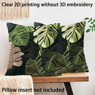 2pcs Tropical Plant Monstera Leaf Pattern Printed Pillow Covers, Soft & Comfortable Polyester Cushion Covers, 45x45cm (17.72x17.72inch), Zipper Closure, Machine Washable, Suitable For Home Decor, Living Room, Bedroom, Porch, Garden, Hotel, Cafe, Outdoor (Covers Only - Insert Not Included)