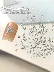 200pcs Sparkling Mini Rhombus Edged Zirconia Nail Art Rhinestones, Small Flat Bottom Diamond Nail Decorations Nails - White - View 4