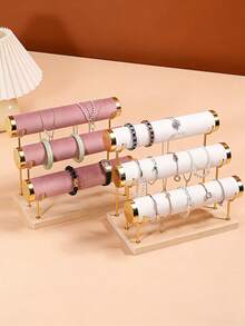 1 chiếc, màu Đen/Trắng/Beige/Hồng/Xanh lá cây, 1 tầng/2 tầng/3 tầng, Giá trưng bày trang sức bằng nhung và gỗ tự nhiên, điểm nhấn vàng, Hoàn hảo để sắp xếp vòng tay, lắc tay, đồng hồ và dây chuyền, Sử dụng cho mục đích thương mại và trang trí nhà cửa - Nhiều màu - Xem 5