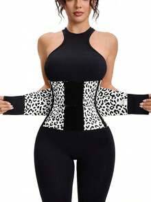 1 Count Women's Leopard Print Waist Trainer, Fajas, Tummy Control Shapewear Belts, Shapewear, High Resilience Waist Cincher, Tummy Control Body Shaper Girdle With Nylon Comfort Fabric Multicolor, Adjustable Waist Cincher, Classic Daily Wear - 黑與白 - 查看 7