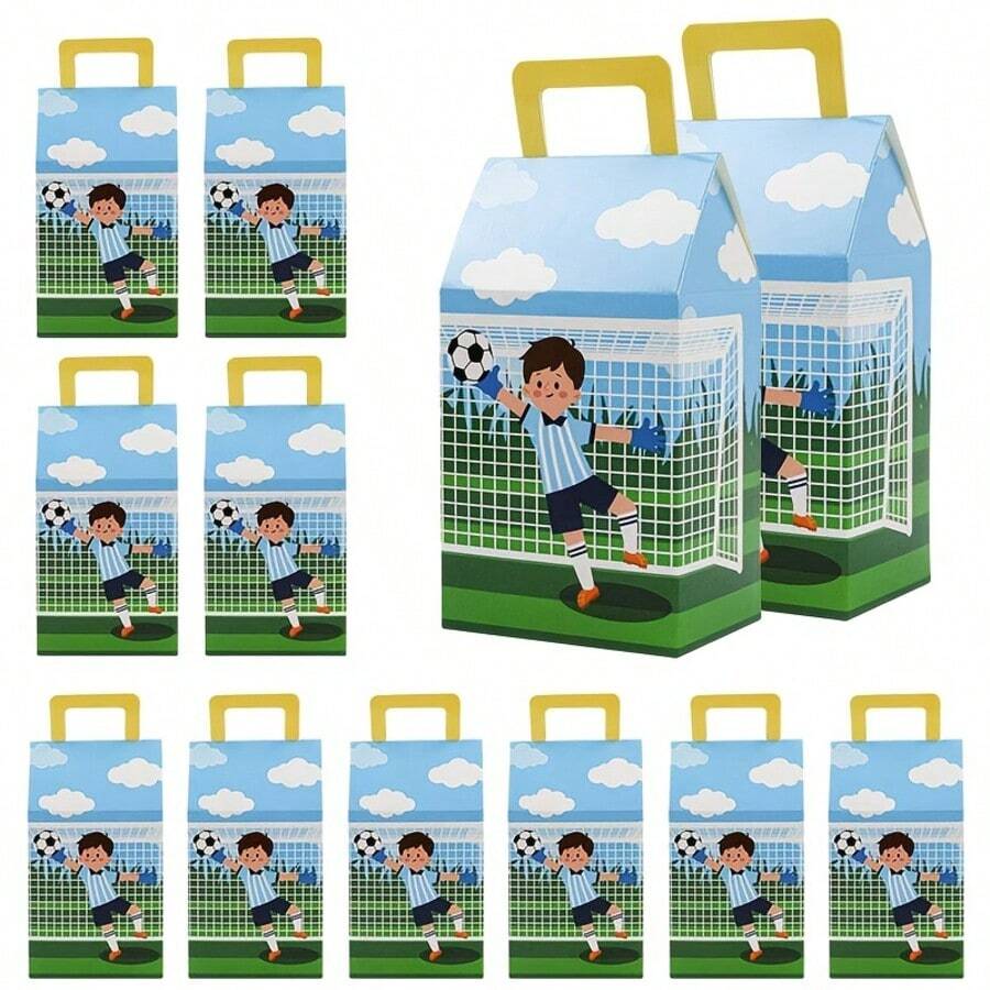 20pcs/10pcs/2pcs Football Themed Gift Boxes, Designed For Parties, Featuring Goalkeeper Pattern And Handles, Suitable For Birthday Celebrations, Sports-Themed Gifts, Baby Shower
