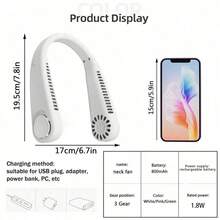 AIRPROSSING Portable Neck Fan, USB Rechargeable Neckband Fan With 3 Wind Speeds, Bladeless Design For Indoor/Outdoor, Travel Use In Summer - Multicolor - View 9