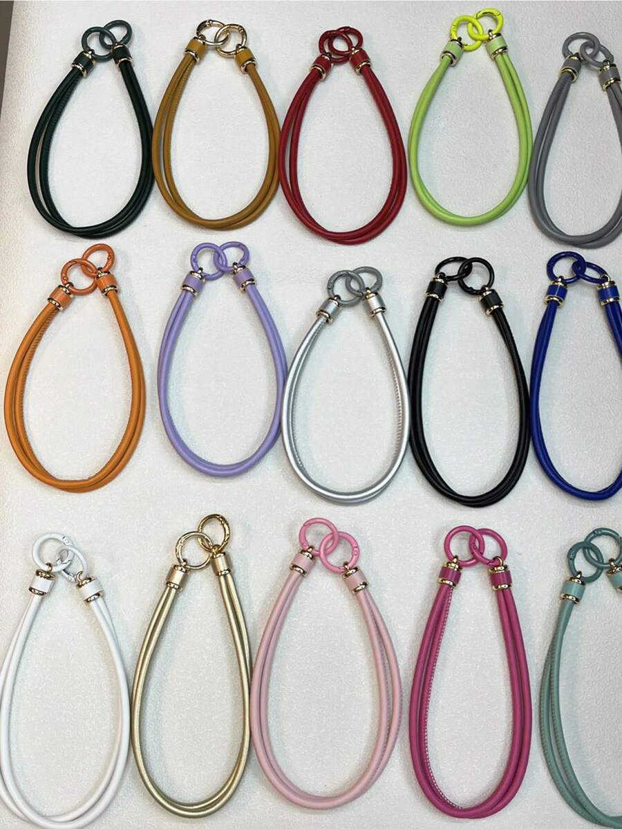 1条极简时尚双股圆头手机挂绳，女士腕带皮革高端小众短款手机带