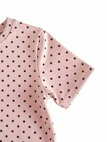 女童可爱休闲粉色波点圆领短袖上衣，春夏款 - 粉色 - 查看 4