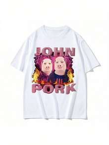Orange Clothing, Men's Clothing, Men's Shirt, Fitness Clothing For Men, Orange Koningsdag Jersey, And Ninetta Graphic Shirt With The Funny Pig "John Pork", Suitable For Men And Women. This Casual, Fashion Shirt Combines Humor With A Comfortable Crew Neck Design, Made From High-Quality Materials. - 白色 - 查看 1