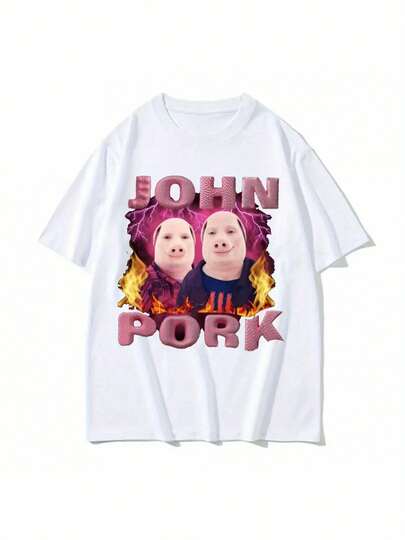 Orange Clothing, Men's Clothing, Men's Shirt, Fitness Clothing For Men, Orange Koningsdag Jersey, And Ninetta Graphic Shirt With The Funny Pig "John Pork", Suitable For Men And Women. This Casual, Fashion Shirt Combines Humor With A Comfortable Crew Neck Design, Made From High-Quality Materials.