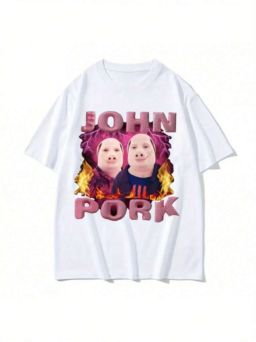 Orange Clothing, Men's Clothing, Men's Shirt, Fitness Clothing For Men, Orange Koningsdag Jersey, And Ninetta Graphic Shirt With The Funny Pig "John Pork", Suitable For Men And Women. This Casual, Fashion Shirt Combines Humor With A Comfortable Crew Neck Design, Made From High-Quality Materials. - 白色 - 查看 1