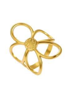 1pc Stainless Steel Flower Open Ring For Women, Hollow Daisy Design, Floral Element, Retro Sweet Style, Gold/Silver Color, Suitable For Daily Wear, Date, Valentine's Day/Birthday Gift - Ring - View 6