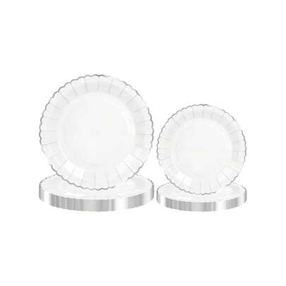 Bộ 10/20/30 đĩa giấy dùng một lần màu trắng trang nhã với viền bạc lượn sóng - Đĩa ăn tối 7/9 inch, đĩa giấy tiệc, bộ đồ ăn cho đám cưới, sinh nhật, tiệc mừng em bé, tiệc cô dâu, tiệc lễ, Lễ Tạ ơn & Giáng sinh dành cho nam và nữ.
