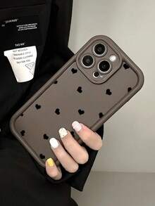 1pc Cute Black Heart Fashion Minimalist Anti-Slip Anti-Fall Shockproof Durable Lightweight Phone Case Black And Brown Heart Phone Case Cute. Compatible With IPhone17/17Pro/17ProMax/16/16Pro/16ProMax/15/14/13/12/11 Models Spring Gift Birthday Party - Brown - View 4