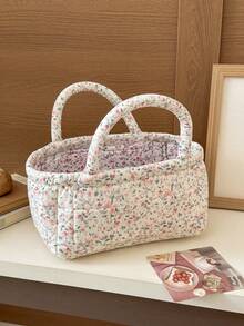 Cesta de almacenamiento con flores pequeñas y delicadas con asas dobles, organizador de maquillaje para el hogar y el dormitorio - Multicolor - Ver 8